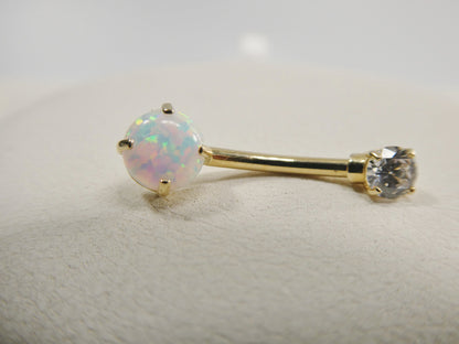 14k Real Solid Yellow Gold Opal Belly Button Ring piercing