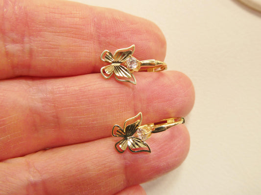 real 10k solid yellow gold designer butterfly hoop huggie earrings