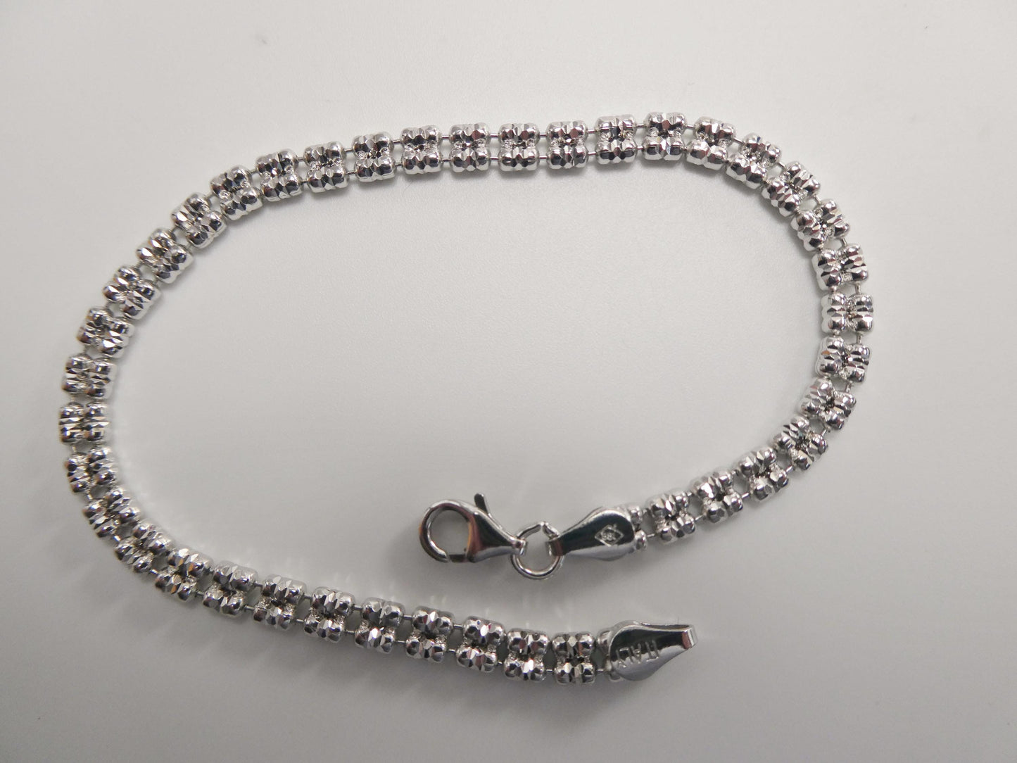 real 925 sterling silver 2 line flat diamond cut ice link chain necklace