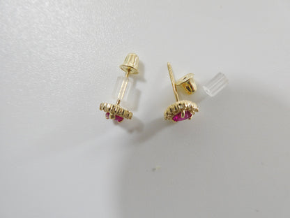 10k Real Solid Yellow Gold Screw Back Children Birth Stone Earrings Heart Shape
