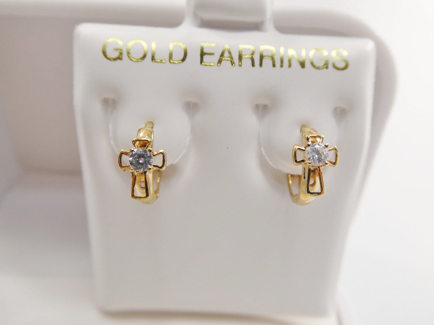 10k real solid yellow gold small huggie cross hoop fancy earrings