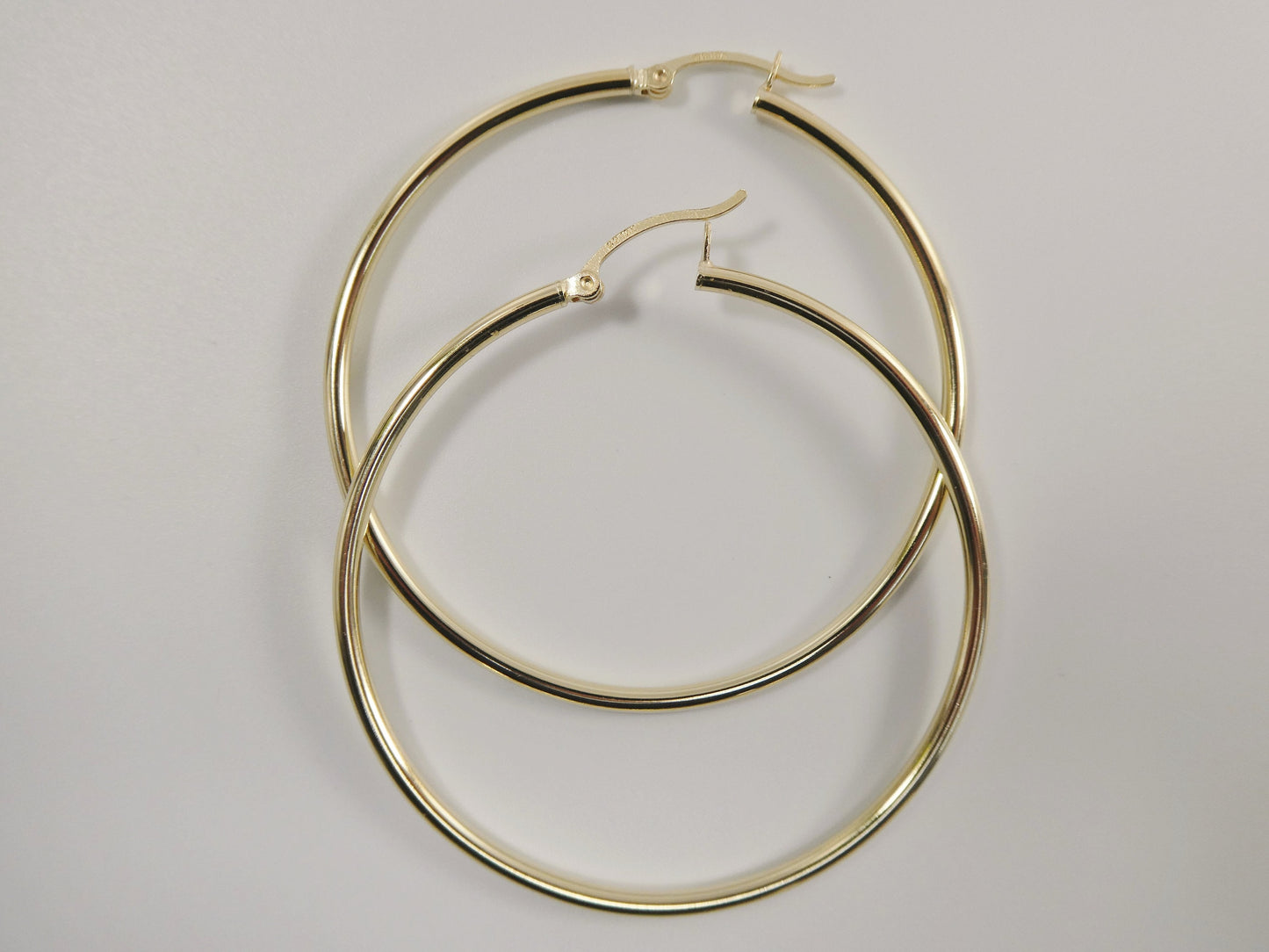 real 10k solid yellow gold plain high polish 50mm hoop earrings