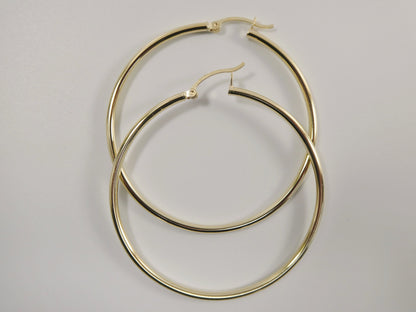 Real 10k Solid Yellow Gold Plain High Polish 50mm Hoop Earrings