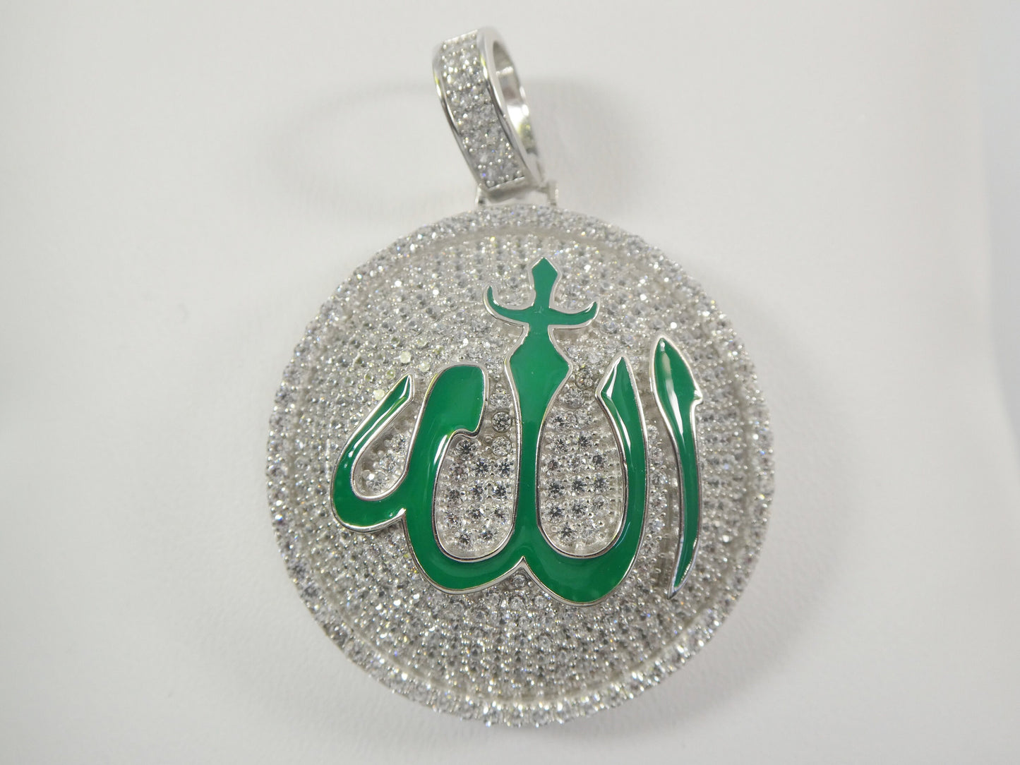 real sterling silver Allah Muslim pendent full ice stone charm