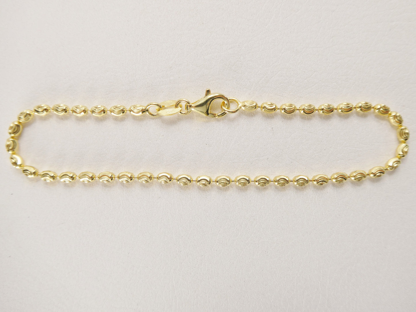 Real 925 sterling silver 7 inch bead bracelet 14k yellow gold finish