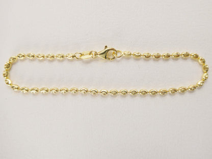 Real 925 Sterling Silver 7 Inch Bead Bracelet 14k Yellow Gold Finish