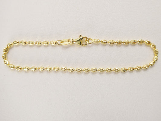 Real 925 sterling silver 7 inch bead bracelet 14k yellow gold finish