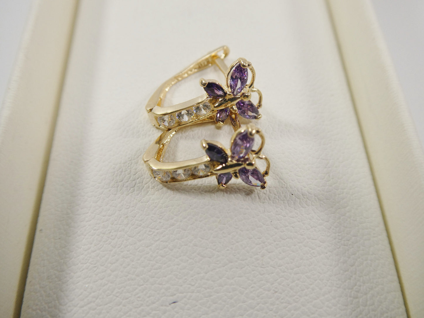 real 10k solid yellow gold birthstone color butterfly French back earrings