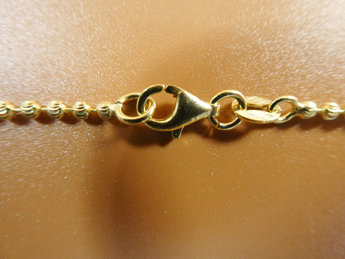 14k yellow color tone moon cut chain and heart over real 925 sterling silver