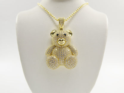 Real 925 Sterling Silver Teddy Bear Pendent and 2mm 20 Inch Moon Cut Chain