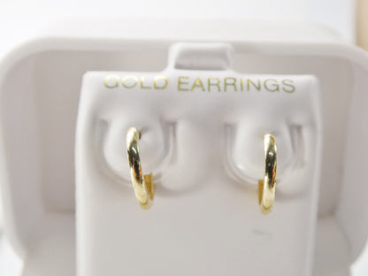 Real 10k Solid Yellow Gold 12mm Plain Hoop Huggie Earrings