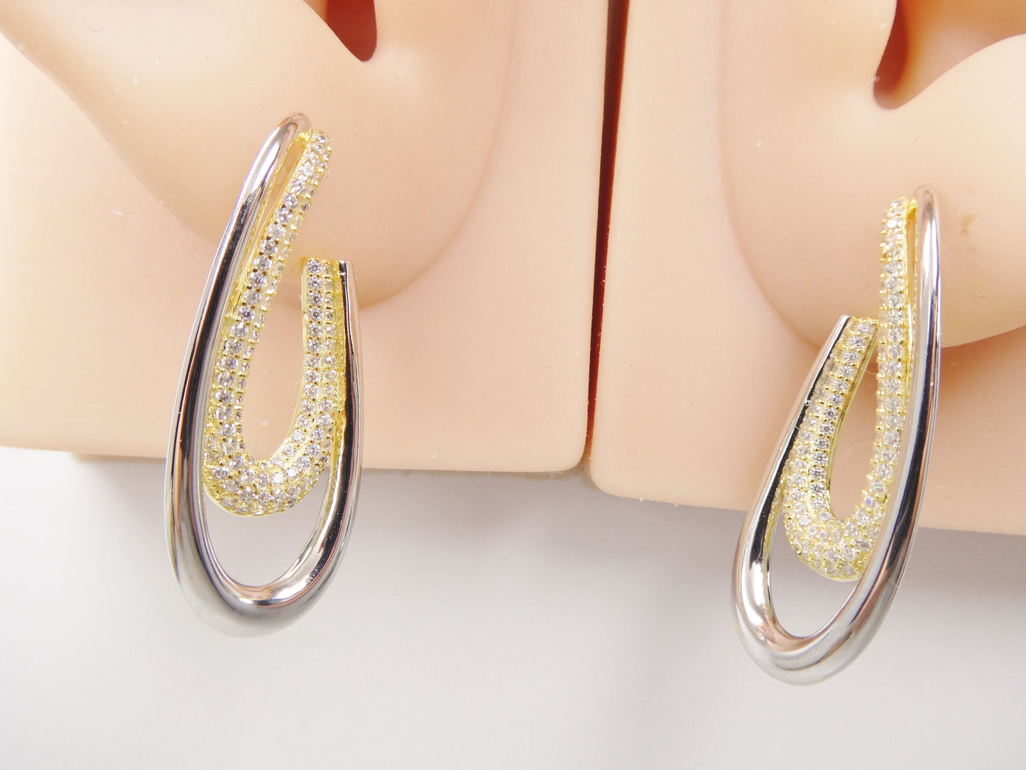 real 925 sterling silver two tone color finish push post earring