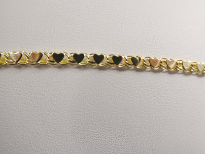 14k Real Solid Yellow Gold Tennis Heart 6 / 7/ Inch Bracelet