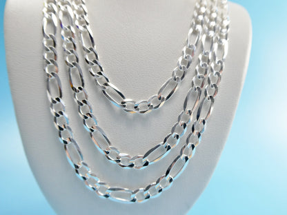 Real 925 Sterling Silver 4.5mm Italian Concave Figaro Solid Chain Lobster Lock Clasp