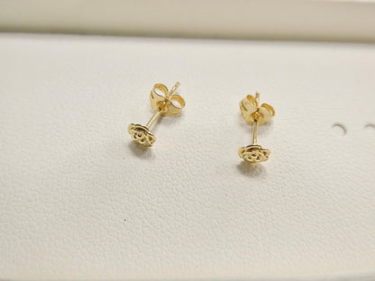 Real 10k Solid Yellow Gold Small Tiny Floral Push Post Earrings