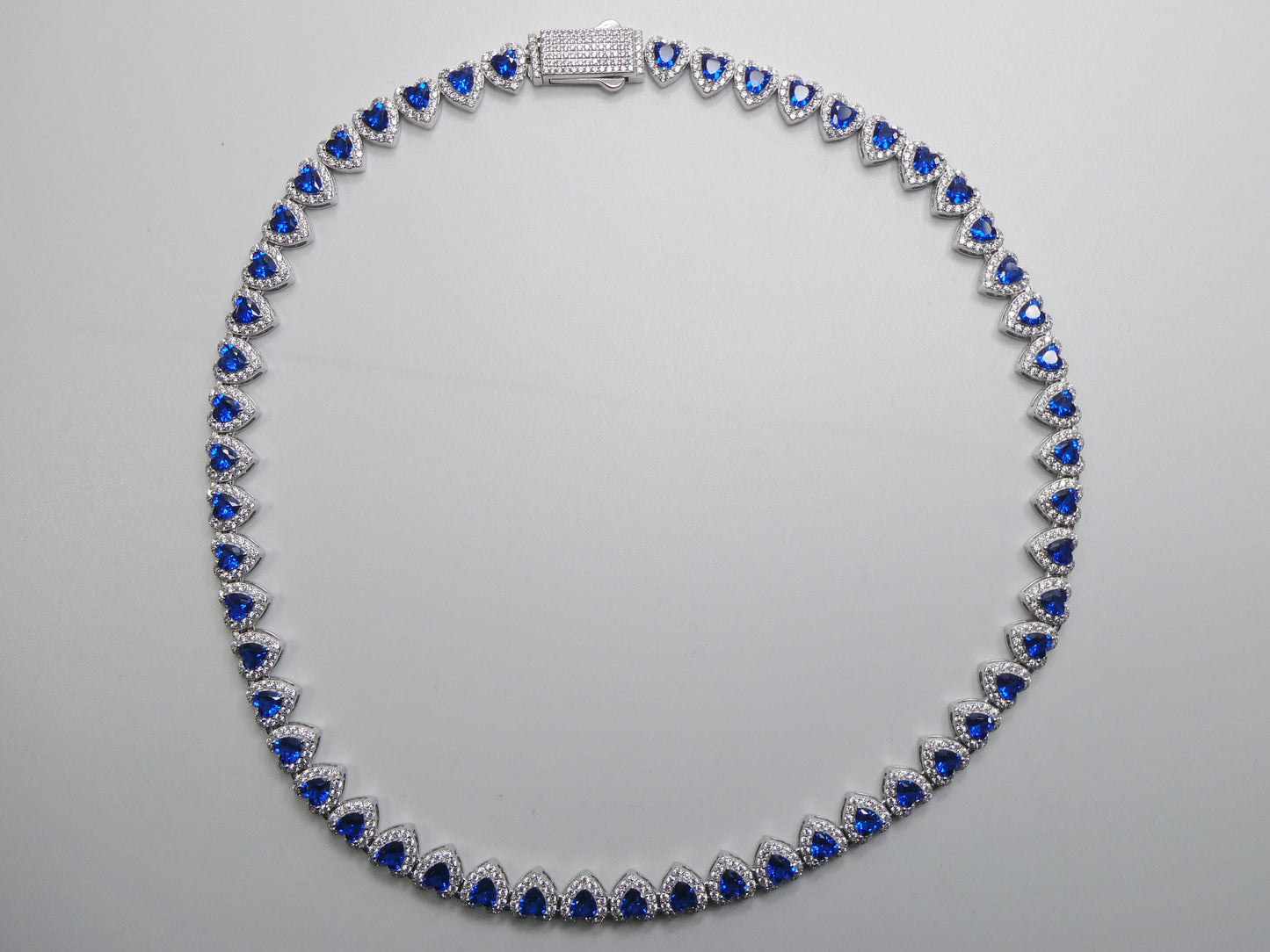 real  925 sterling silver heart sapphire stone color necklace
