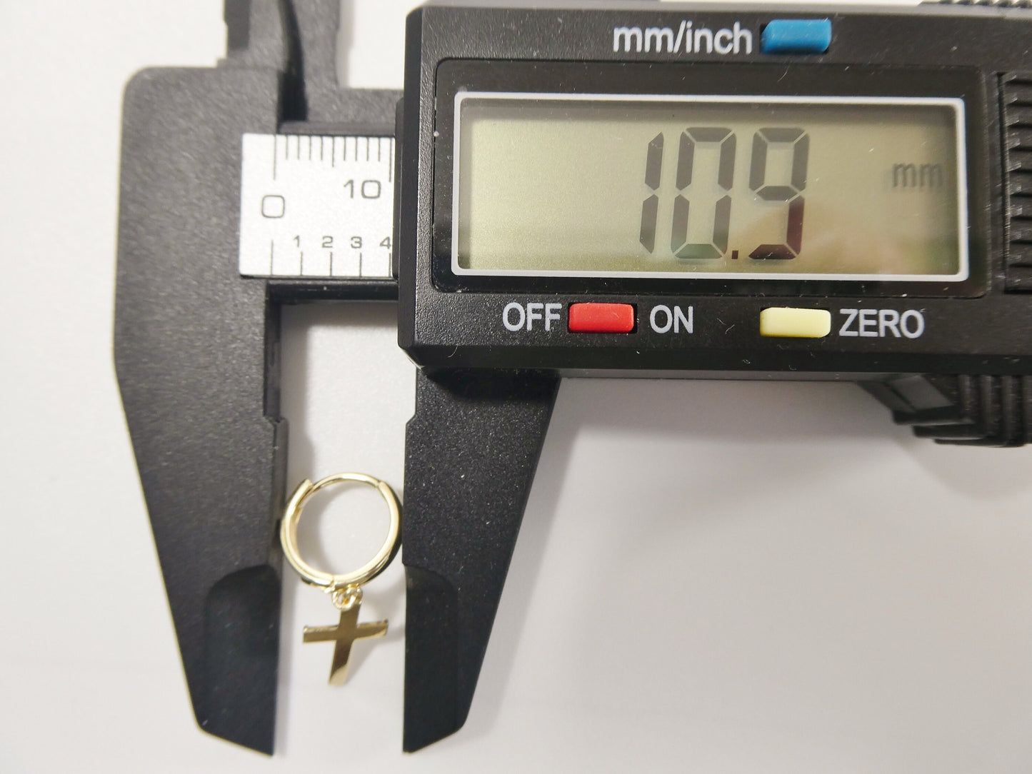 real 10k solid yellow gold cross dropping hoop huggie earrings
