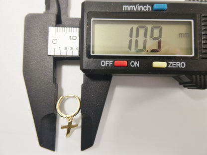 Real 10k Solid Yellow Gold Cross Dropping Hoop Huggie Earrings