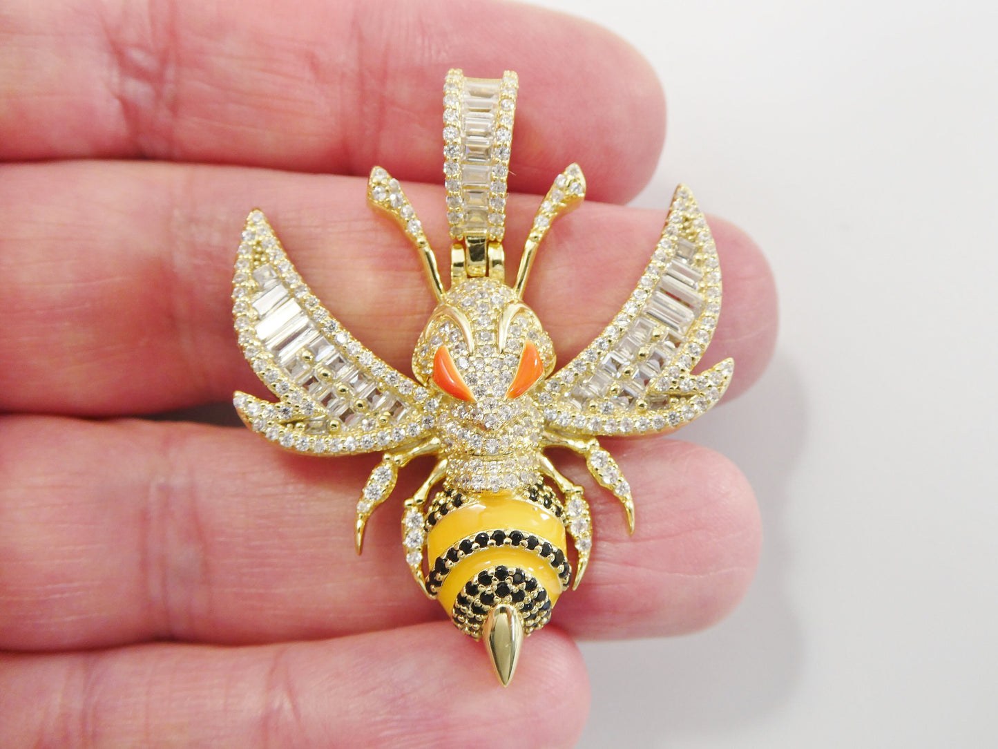 real solid 925 sterling silver large honey bee pendent