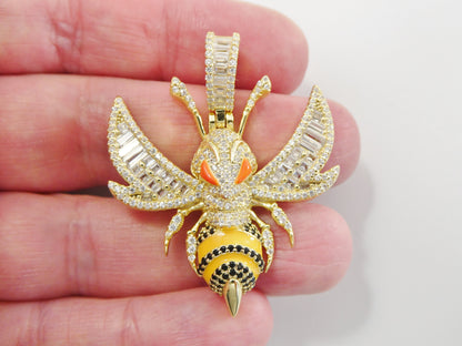 Real Solid 925 Sterling Silver Large Honey Bee Pendent