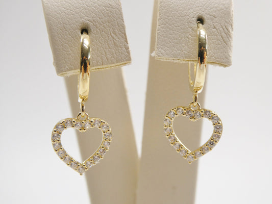 real 10k solid yellow gold dangle heart micro fave setting plain hoop huggie earring
