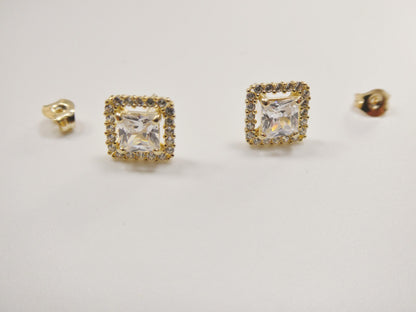 Real 10k Solid Yellow Gold Square Push Post Stud Earrings
