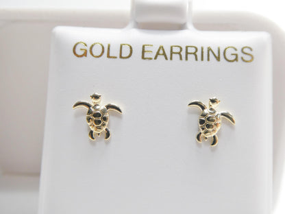 Real 10k Solid Yellow Gold Turtle Screw Back Post Earrings