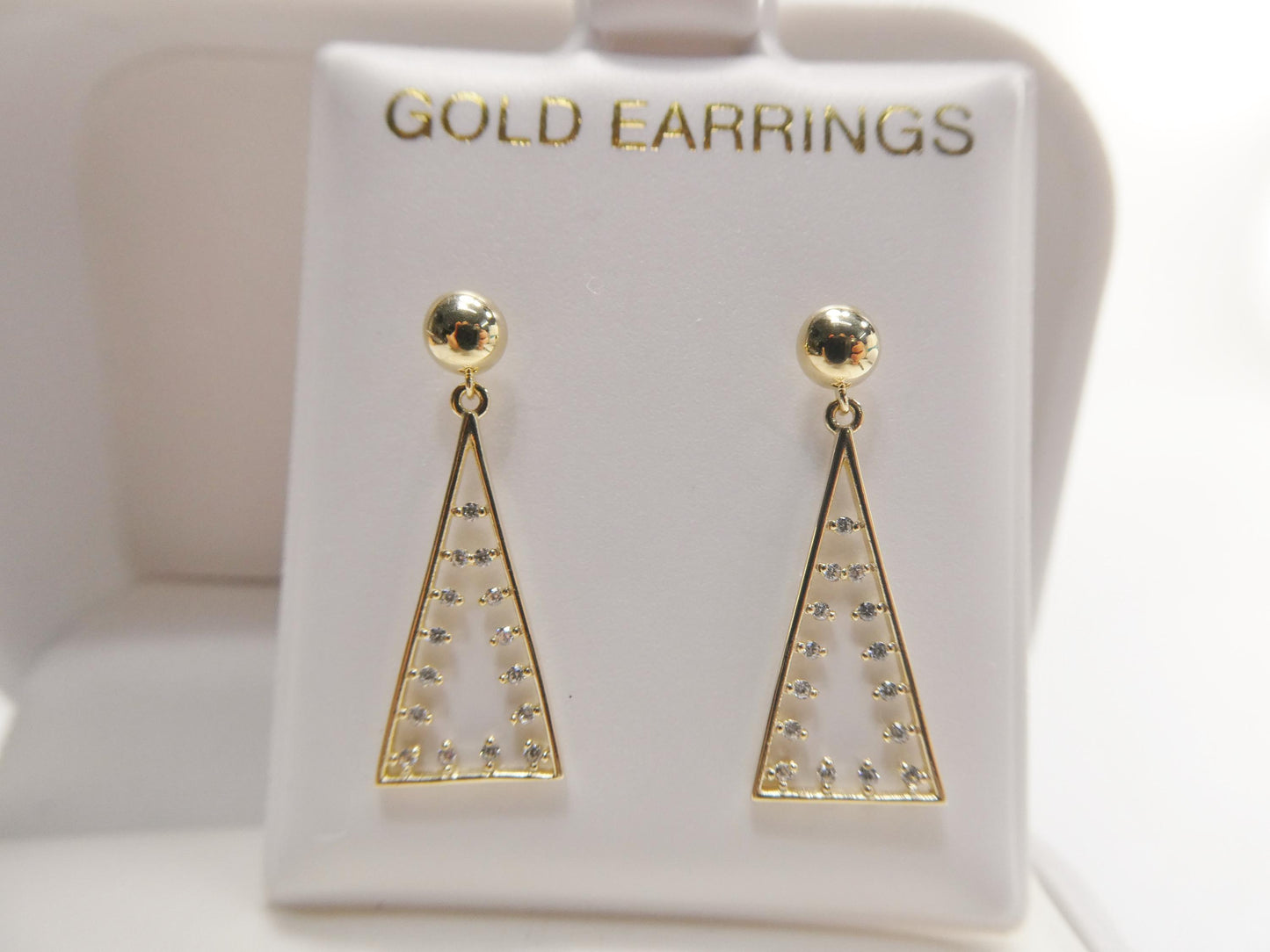 real 10k solid yellow gold pyramid triangle drop dangling push post earrings
