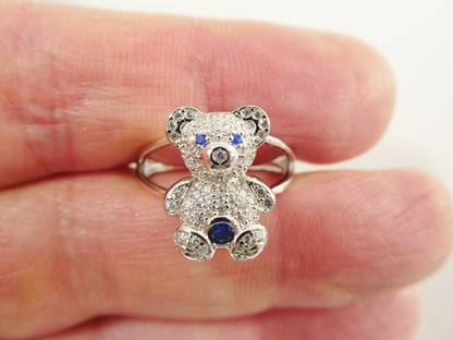 Real Solid 925 Sterling Silver Teddy Bear Ring