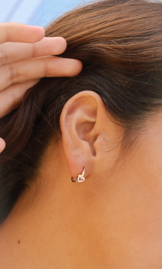 real 10k solid yellow gold enamel heart hoop huggie earring