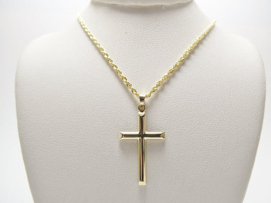 14k real solid yellow gold super polish cross pendent and robe necklace