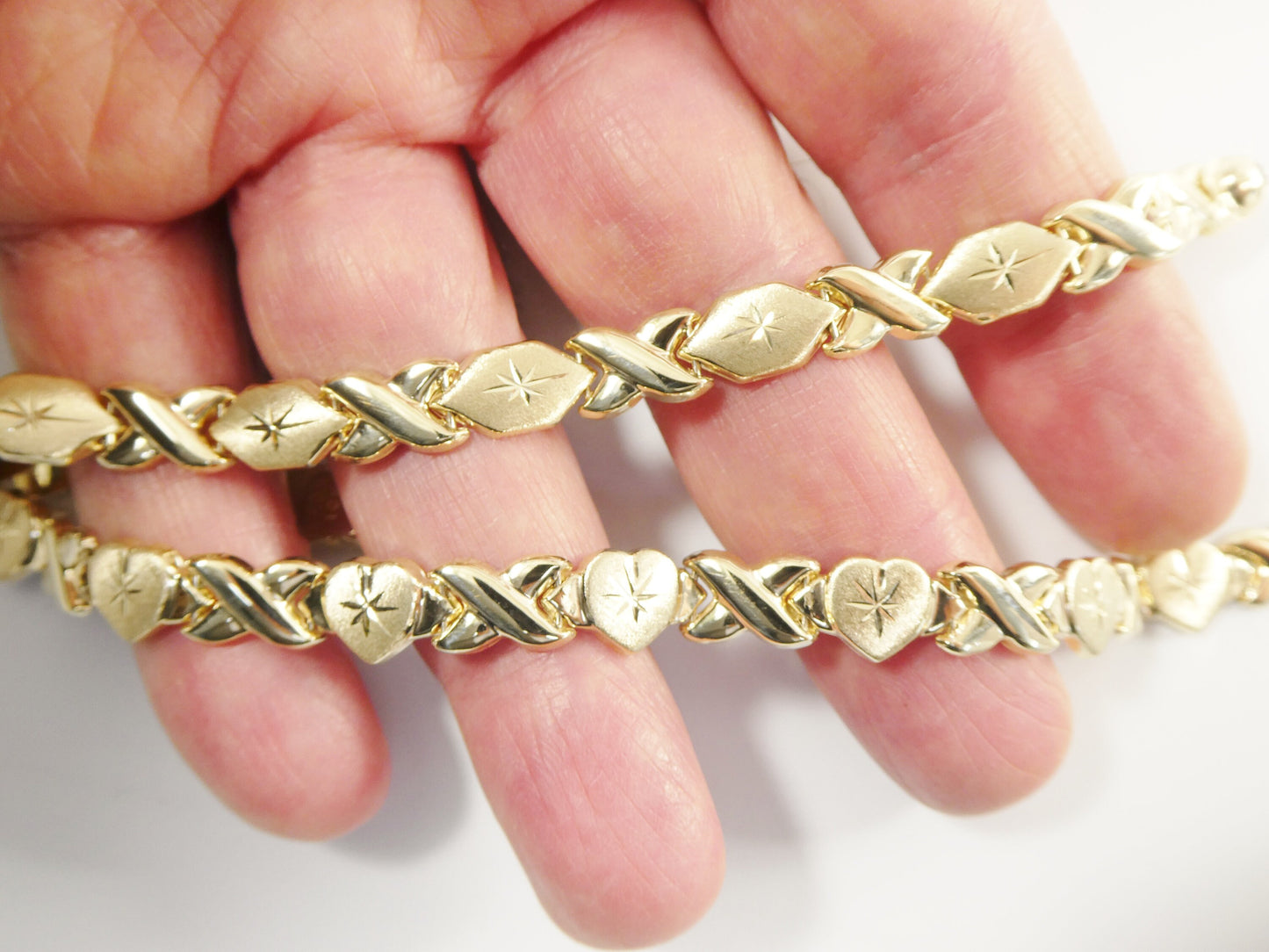 real 10k solid yellow gold xoxo hugs and kisses 7 inch and 8 inch stampato bracelet