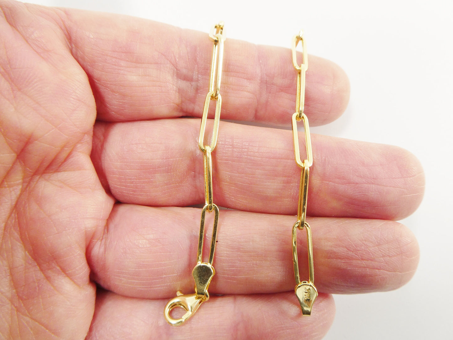 real 14k solid yellow gold paperclip 7.25 inch bracelet