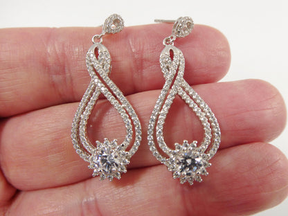 Real 925 Sterling Silver Micro Pave Setting 14k White Gold Color Finish Drop Earrings