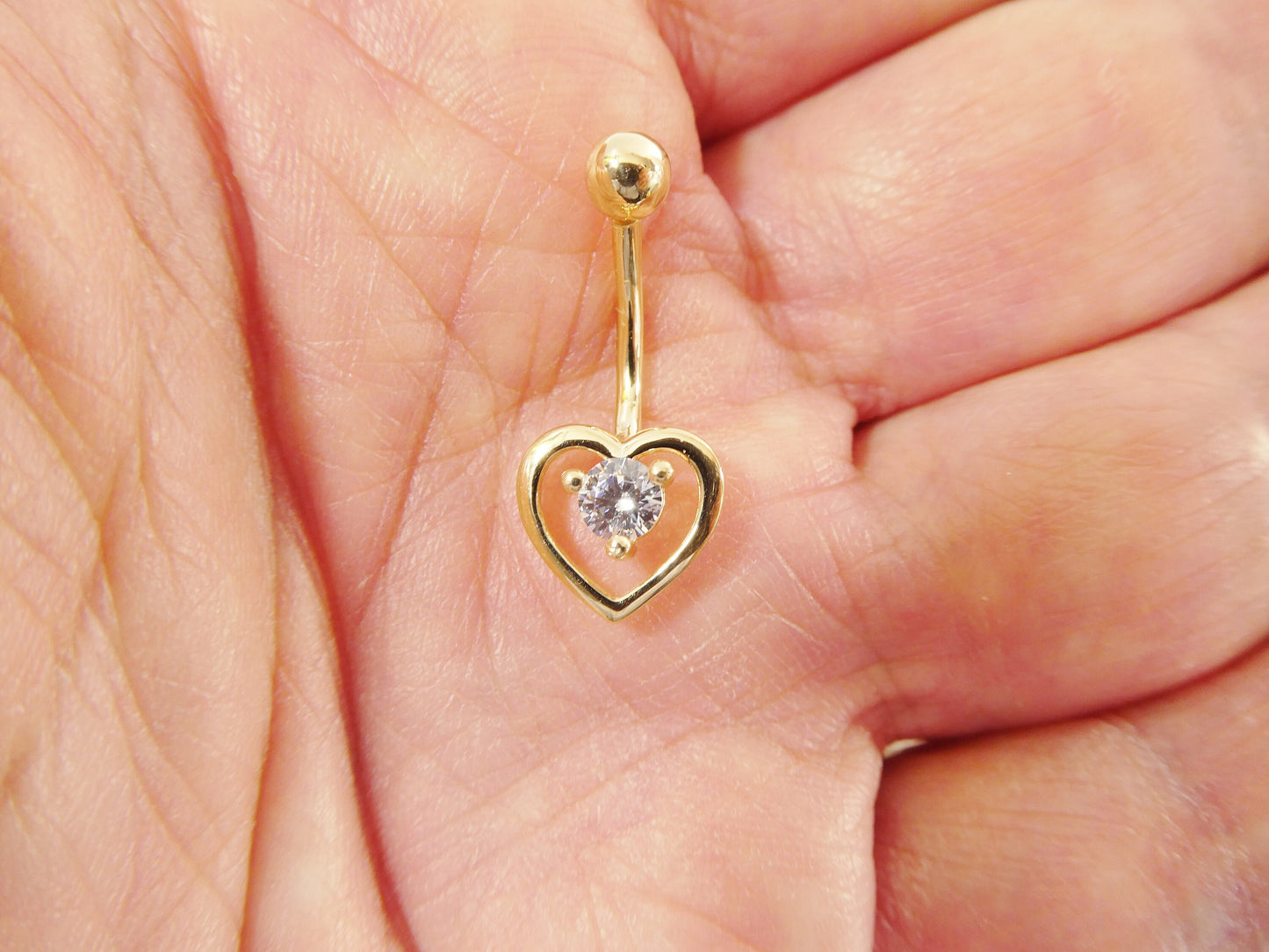 14k real solid yellow gold heart belly button ring piercing
