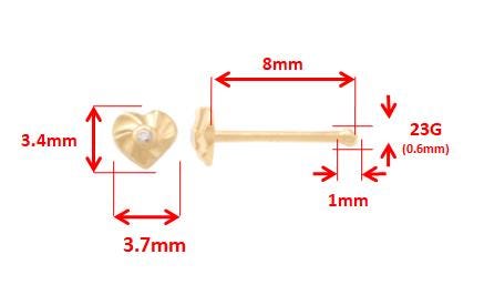 14k real solid yellow gold small heart nose rings