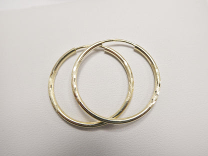 10k Real Solid Yellow Gold 2mm Tube Diamond Cut Endless Hoop Earrings