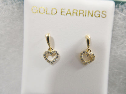 Real 10k Solid Yellow Gold Push Post Heart Dropping Stud Earrings