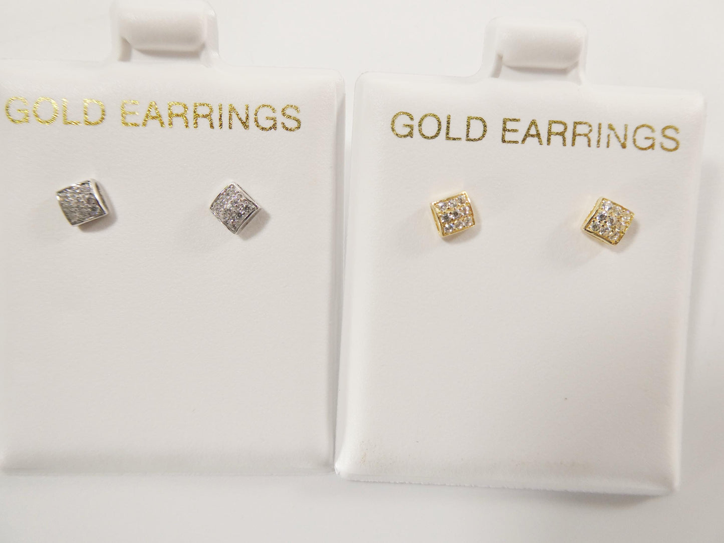 real 10k solid yellow gold puff square push post stud earrings