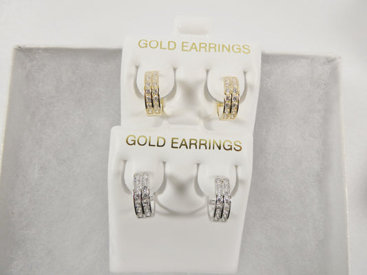 real 10k solid yellow gold 2 line prong setting small huggie hoop earring