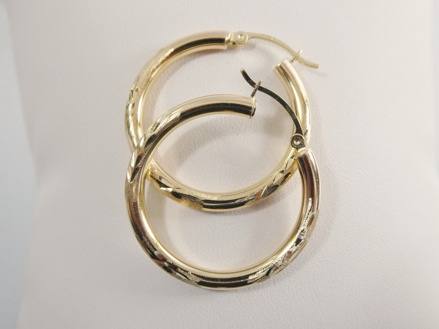 10k real solid yellow gold diamond cut hoop earrings
