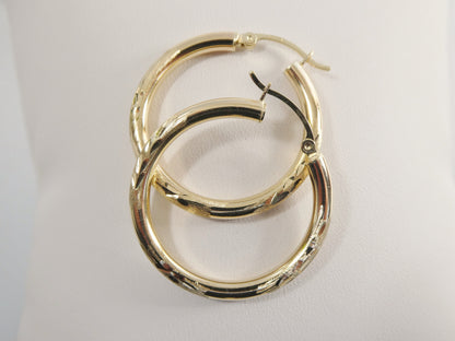 10k Real Solid Yellow Gold Diamond Cut Hoop Earrings