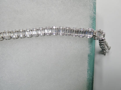 Real 925 Sterling Silver Tennis Baguette 7 Inch Bracelet