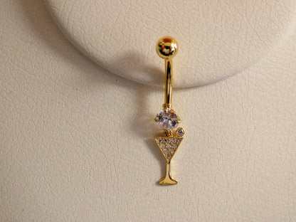 14k Real Solid Yellow Gold Wine Cup Belly Vutton Ring Piercing