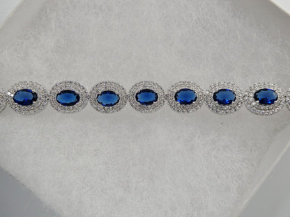 7 Inch Real 925 Sterling Silver Large Color Stone Ladies Bracelet