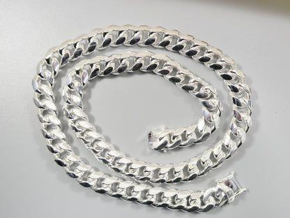 Real 12mm 925 Sterling Silver Miami Semi Solid Link Chain Box Lock Clasp
