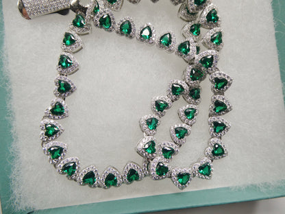 Real  925 Sterling Silver Heart Emerald Stone Color Necklace