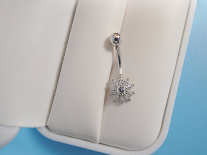 14k Real Solid Yellow Gold Flower Belly Button Ring Piercing