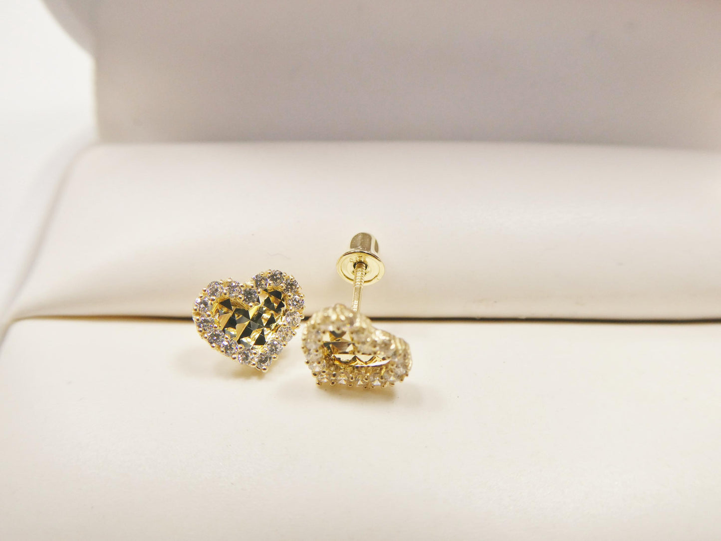 real 10k solid yellow gold heart screw back stud earrings