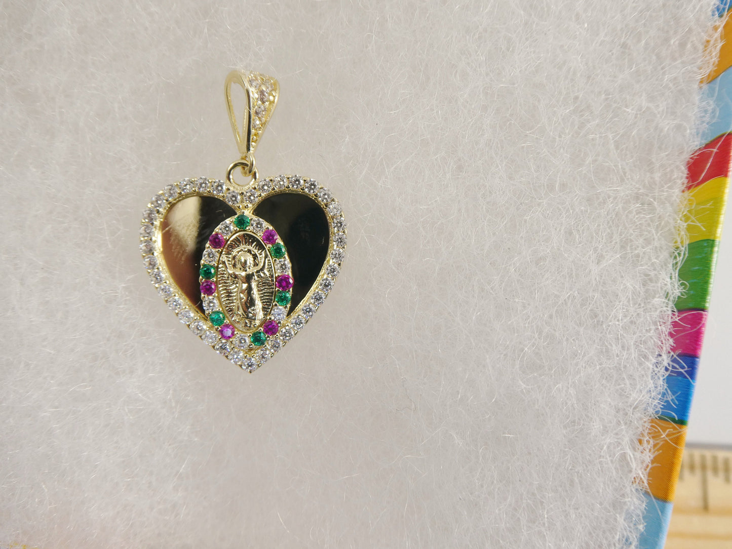 14k real solid yellow gold divino nino heart charm pendent